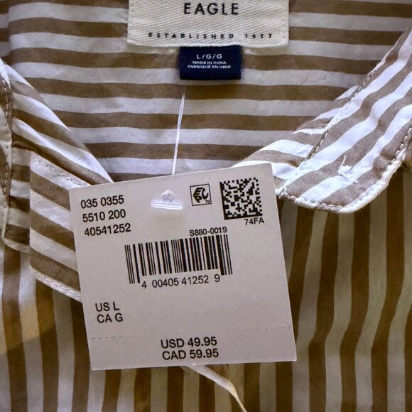 NWT American Eagle Oversized Brown and White Striped Button Down Shirt - Picture 3 of 4